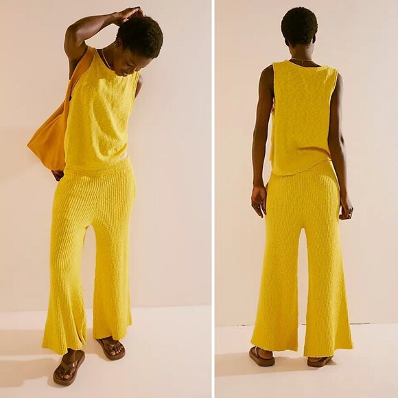 Free People Pants - NWT New $108 Free People Beach Yellow Adelaide Sweater Set Size S